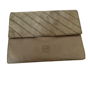 Vintage LOEWE clutch taupe lamb and suede leather mix multi compartment AUTH
